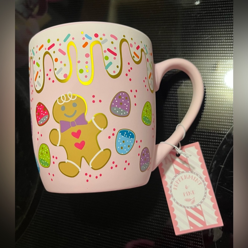 Christmas Pink Gingerbread Gumdrop Matte Soft Touch Mug NWT